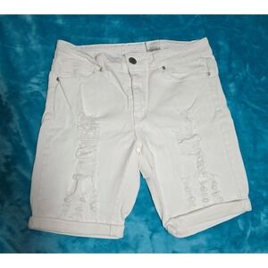 Women's VIP Distressed White Jean Bermuda Shorts Size 9/10